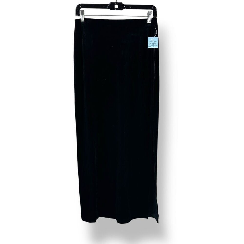 Vintage Sylvie L High‎ Slit Velvet Maxi Skirt Black Whimsigoth Y2K Fairy Grunge